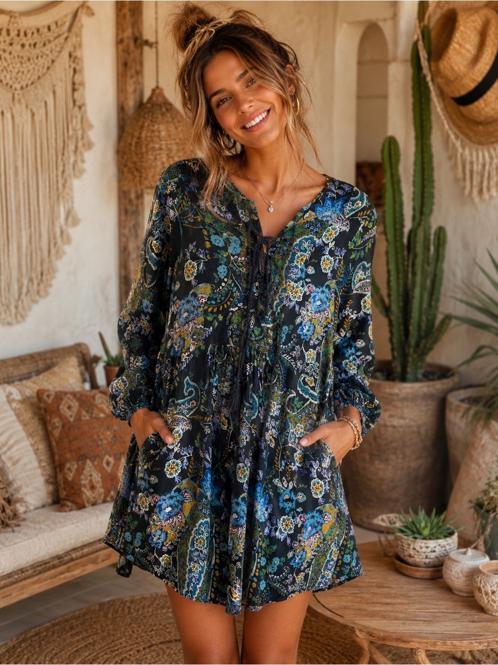 Free People Black Floral Paisley Mini Dress ☀️ 🌊